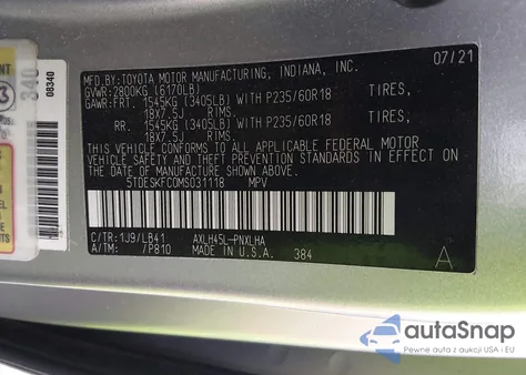 2021 Toyota Sienna Platinum z USA, uszkodzony, nr VIN 5TDESKFC0MS031118